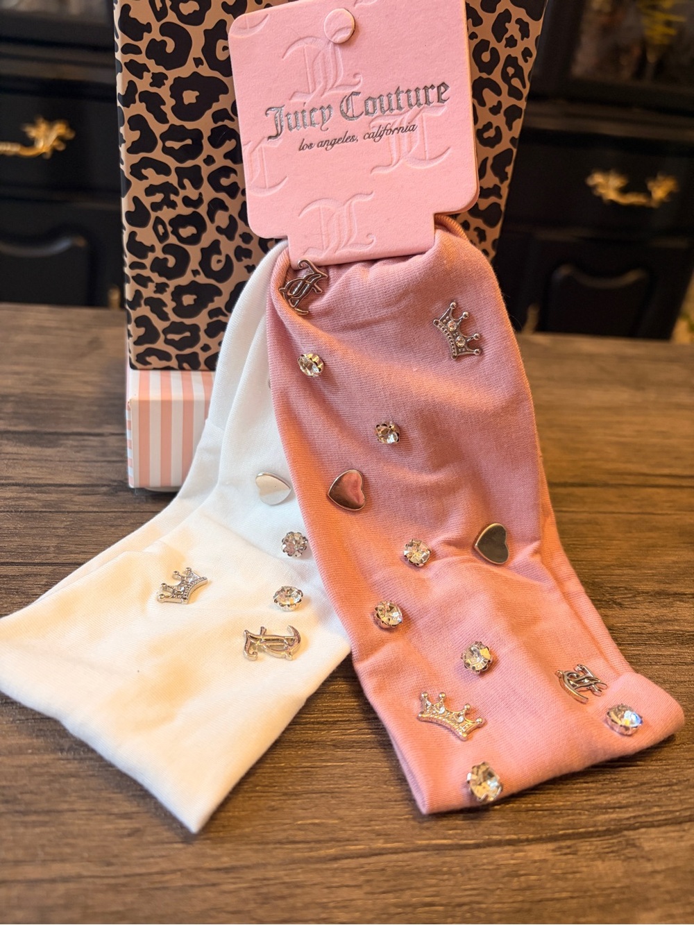Juicy Couture Pink & White Embellished Hair headband with Charms-set of 2